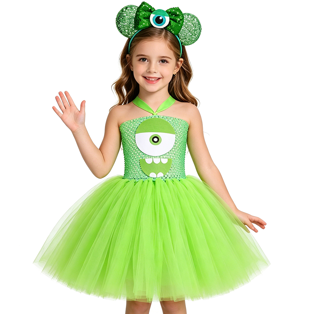 Toddler Girl Tulle Party Dress - 마이크 와조스키 몬스터 의상 소녀용 녹색