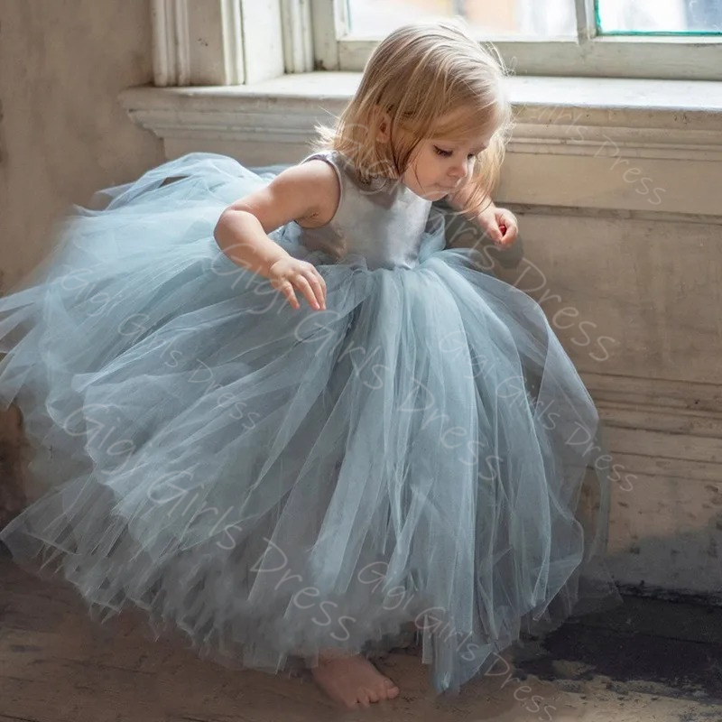 Toddler Girl Tulle Party Dress - 결혼식을위한 파란색 꽃 소녀 드레스 유아