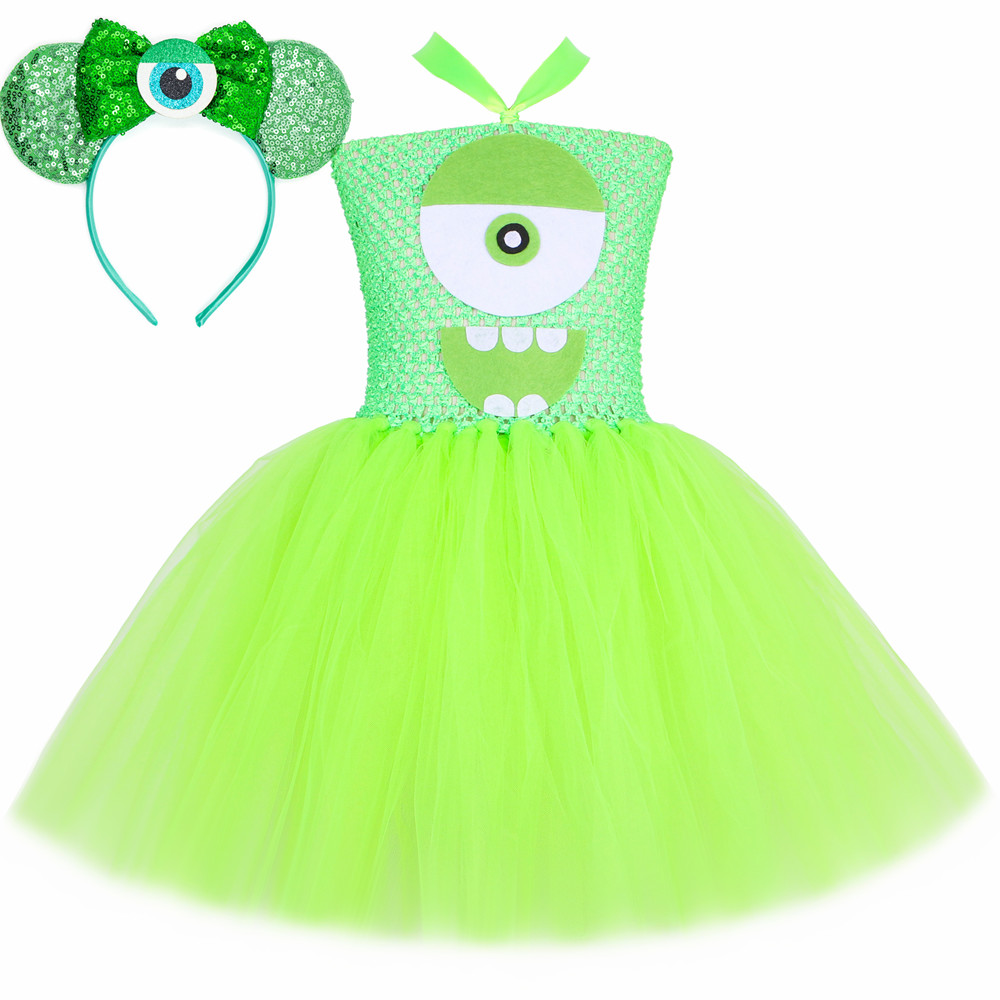 마이크 와조스키 몬스터 의상 소녀용 녹색 큰 눈 만화  - Toddler Girl Tulle Party Dress 리뷰 및 가격