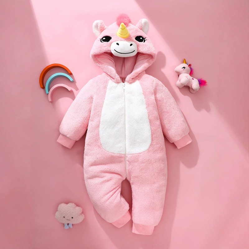 신생아용 핑크 유니콘 롬퍼 지퍼 후드 바디수트 만화 동 - Cotton Baby Onesies Zipper 리뷰 및 가격